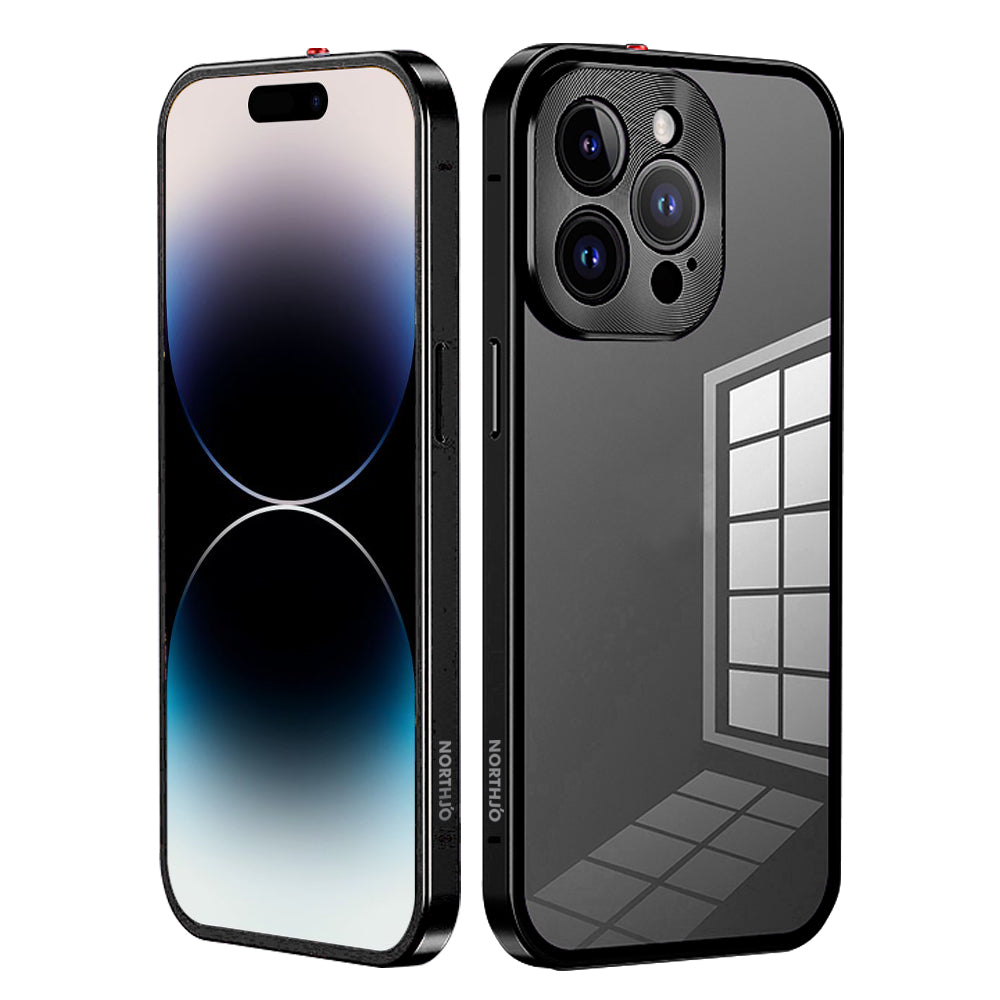 NORTHJO Til iPhone 14 Pro Sikkerhedslås Telefonetui Aluminiumslegeringsramme Hærdet glas Dobbeltsidet beskyttelsescover NORTHJO Til iPhone 14 Pro Sikkerhedslås Telefonetui Aluminiumslegeringsramme Hærdet glas Dobbeltsidet beskyttelsescover